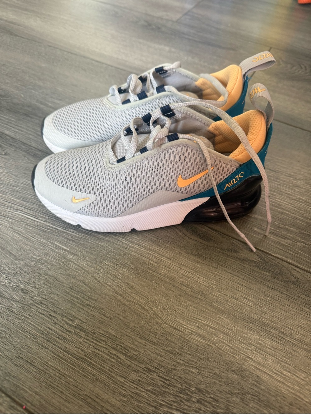 Nike Kids Air Max 270 Sneakers - Light Grey, Yellow & Teal Accents